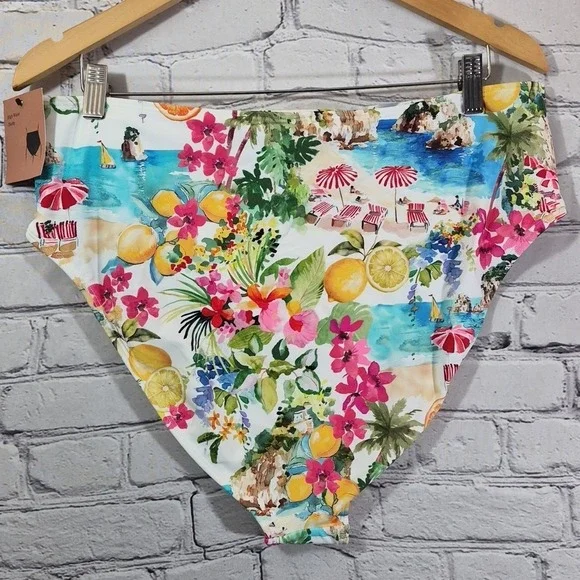 Shade And Shore Bikini Womens Sz XL 36DD Coastal Print Cheeky High-Waist New - Picture 10 of 11